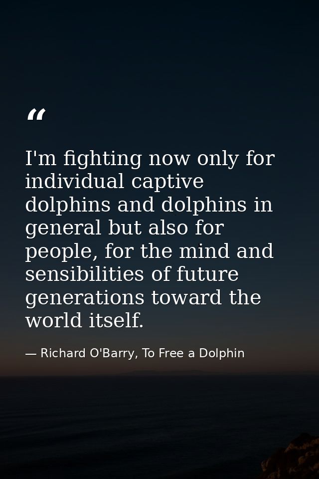 I'm fighting now only for individual captive dolphins and dolphins in general but also for people, for the mind and sens — Richard O'Barry, To Free a Dolphin