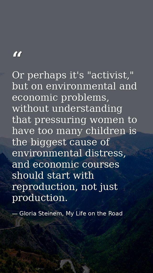 Or perhaps it's "activist," but on environmental and economic problems, without understanding that pressuring women to h — Gloria Steinem, My Life on the Road