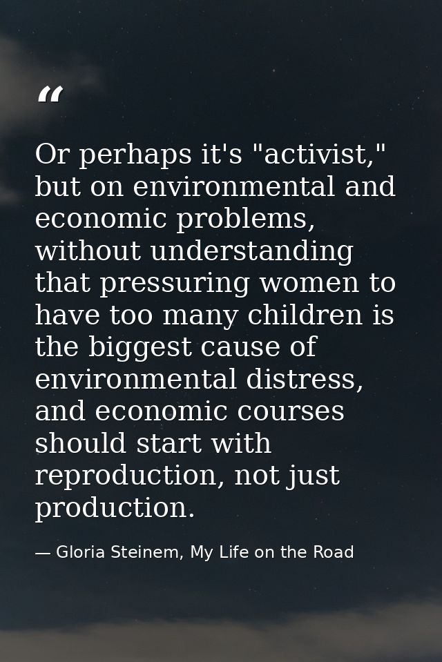 Or perhaps it's "activist," but on environmental and economic problems, without understanding that pressuring women to h — Gloria Steinem, My Life on the Road