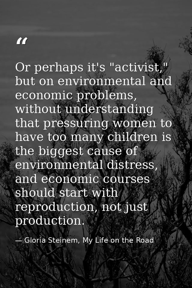 Or perhaps it's "activist," but on environmental and economic problems, without understanding that pressuring women to h — Gloria Steinem, My Life on the Road