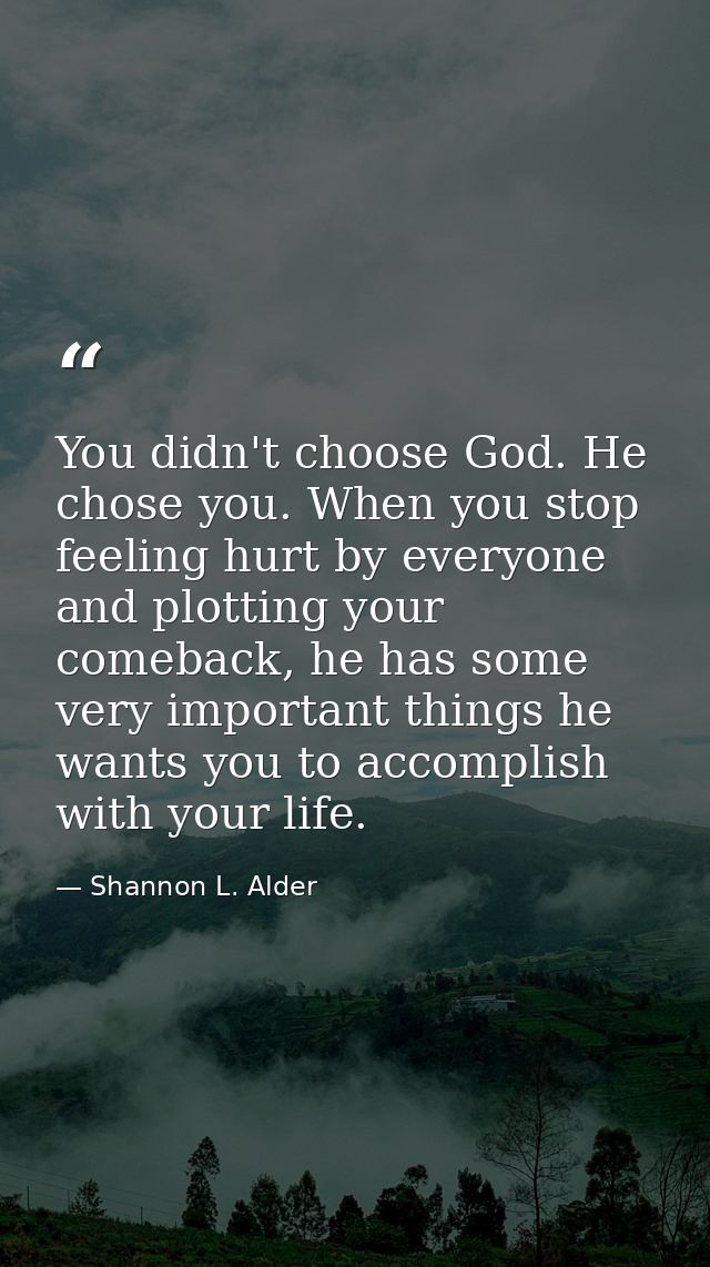 You didn't choose God. He chose you. When you stop feeling hurt by everyone and plotting your comeback, he has some very — Shannon L. Alder