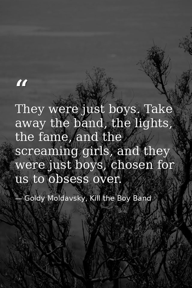 They were just boys. Take away the band, the lights, the fame, and the screaming girls, and they were just boys, chosen  — Goldy Moldavsky, Kill the Boy Band