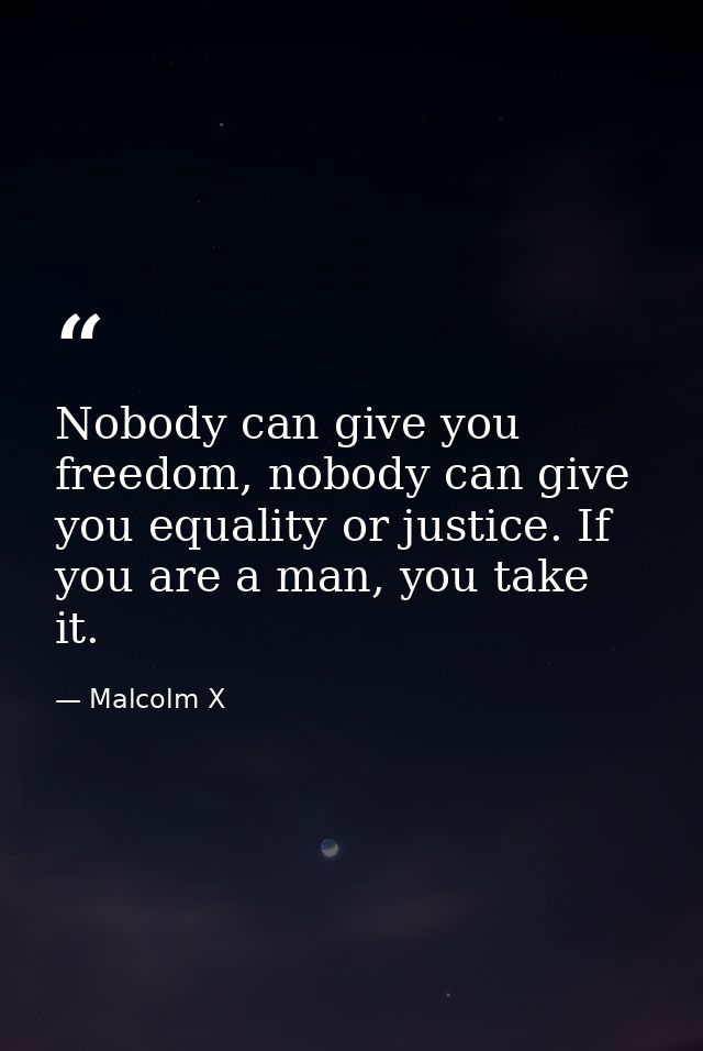 Nobody can give you freedom, nobody can give you equality or justice. If you are a man, you take it. — Malcolm X