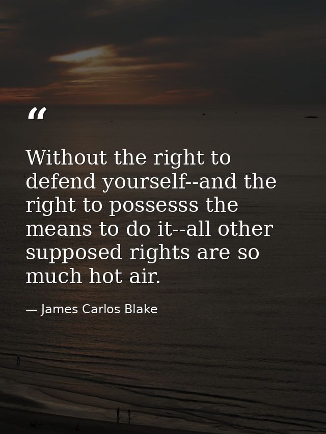 Without the right to defend yourself--and the right to possesss the means to do it--all other supposed rights are so muc — James Carlos Blake