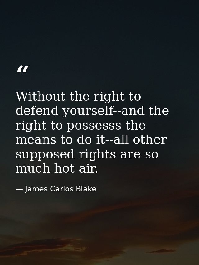 Without the right to defend yourself--and the right to possesss the means to do it--all other supposed rights are so muc — James Carlos Blake