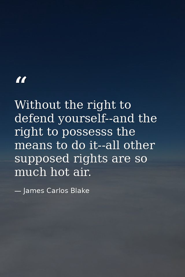 Without the right to defend yourself--and the right to possesss the means to do it--all other supposed rights are so muc — James Carlos Blake