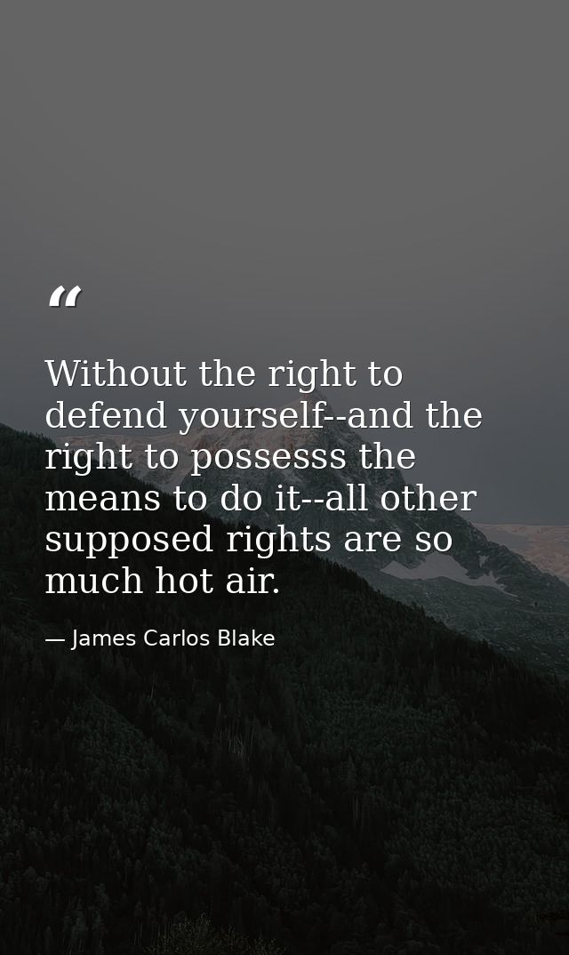 Without the right to defend yourself--and the right to possesss the means to do it--all other supposed rights are so muc — James Carlos Blake