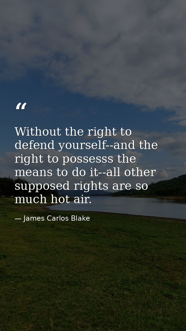 Without the right to defend yourself--and the right to possesss the means to do it--all other supposed rights are so muc — James Carlos Blake