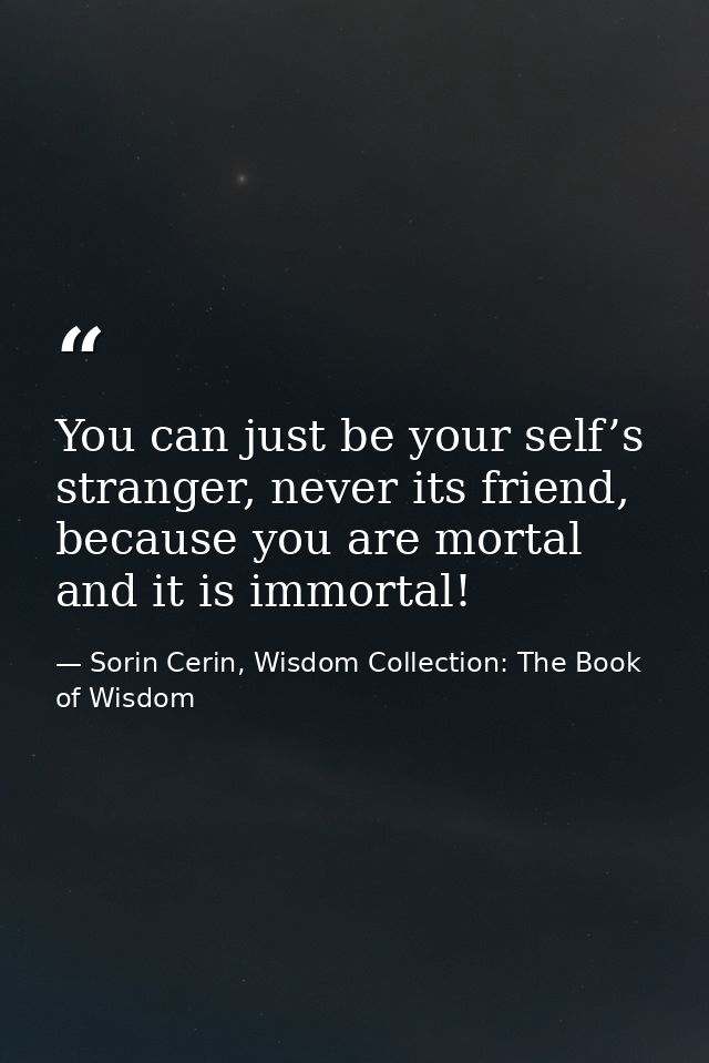 You can just be your self’s stranger, never its friend, because you are mortal and it is immortal! — Sorin Cerin, Wisdom Collection: The Book of Wisdom