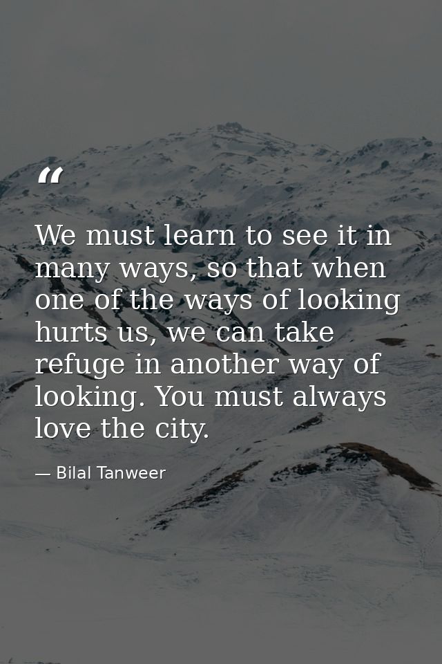 We must learn to see it in many ways, so that when one of the ways of looking hurts us, we can take refuge in another wa — Bilal Tanweer