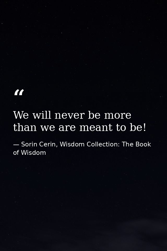 We will never be more than we are meant to be! — Sorin Cerin, Wisdom Collection: The Book of Wisdom