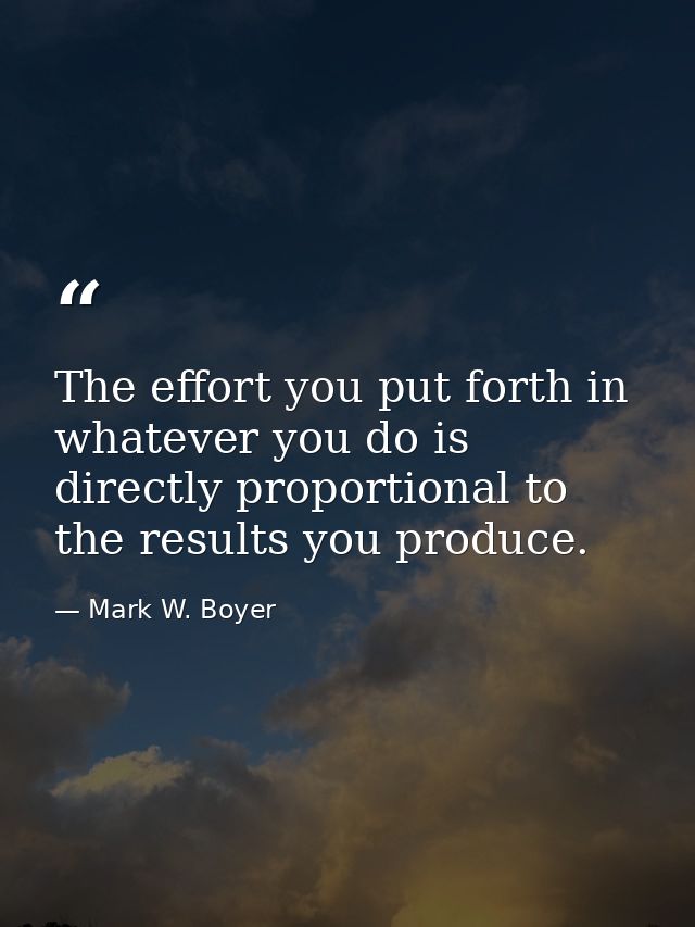 The effort you put forth in whatever you do is directly proportional to the results you produce. — Mark W. Boyer