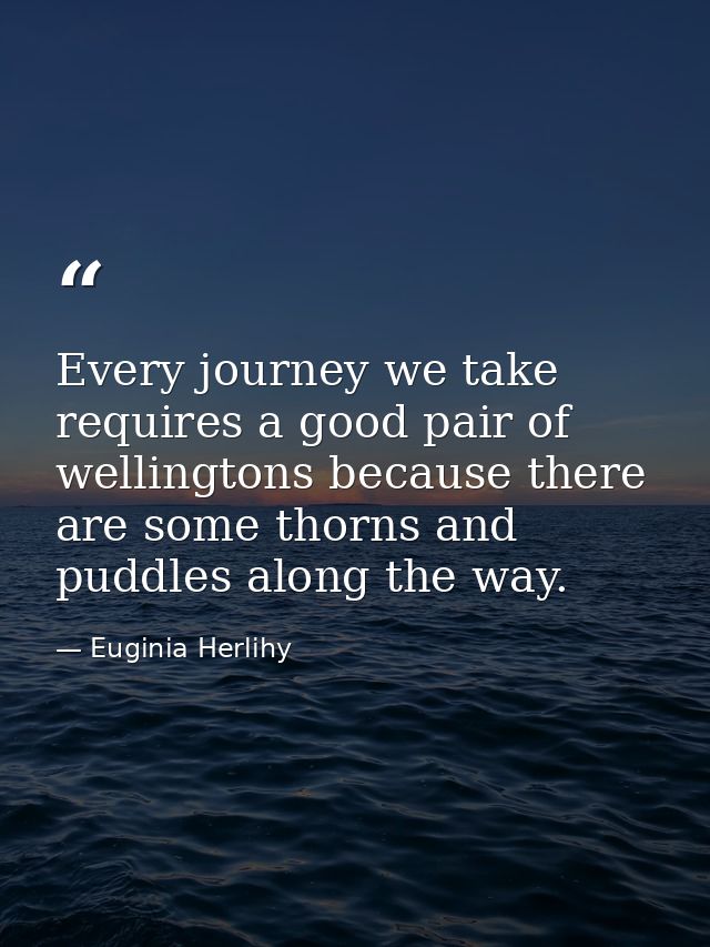 Every journey we take requires a good pair of wellingtons because there are some thorns and puddles along the way. — Euginia Herlihy
