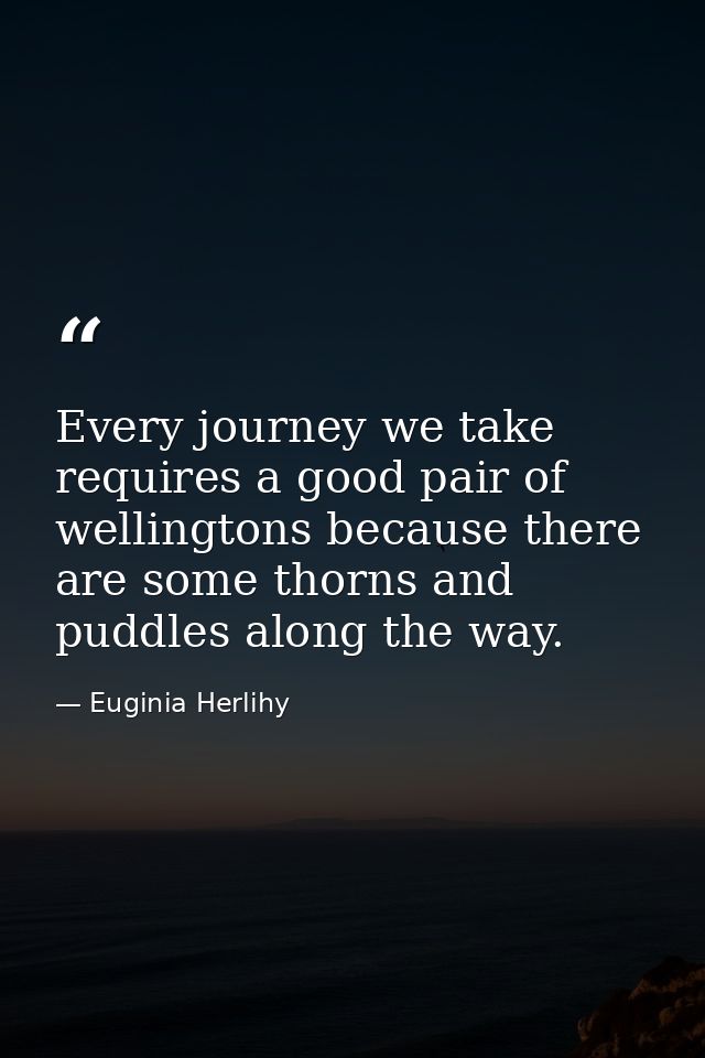 Every journey we take requires a good pair of wellingtons because there are some thorns and puddles along the way. — Euginia Herlihy