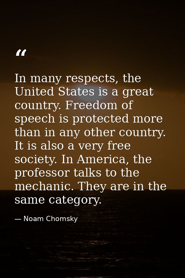 In many respects, the United States is a great country. Freedom of speech is protected more than in any other country. I — Noam Chomsky