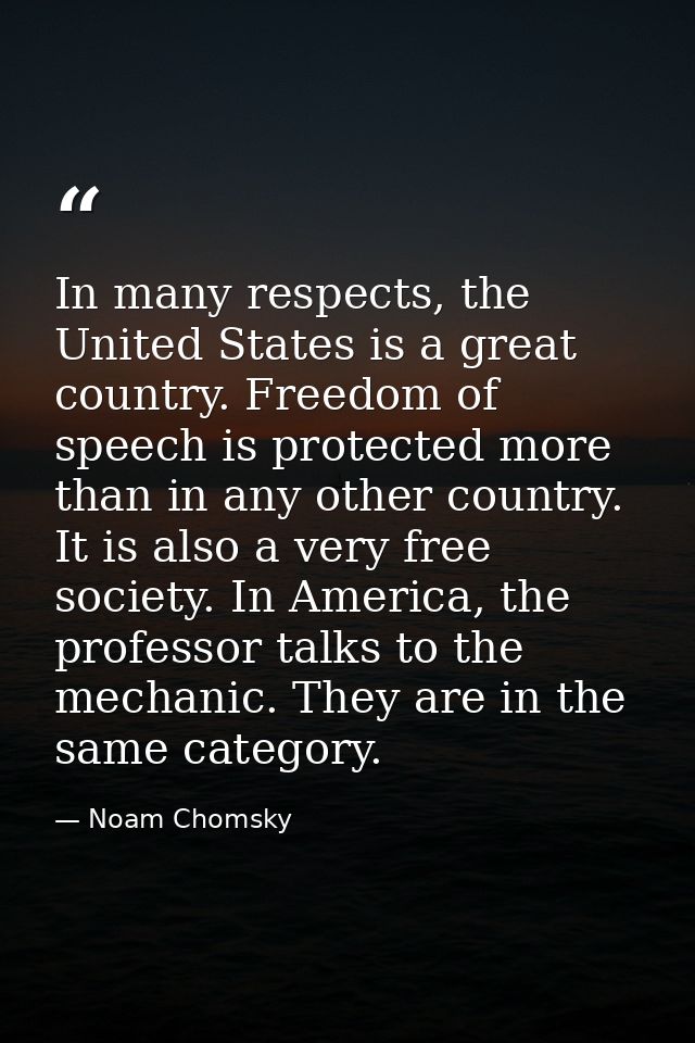 In many respects, the United States is a great country. Freedom of speech is protected more than in any other country. I — Noam Chomsky