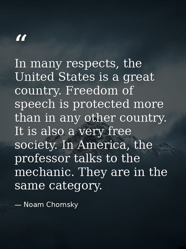 In many respects, the United States is a great country. Freedom of speech is protected more than in any other country. I — Noam Chomsky