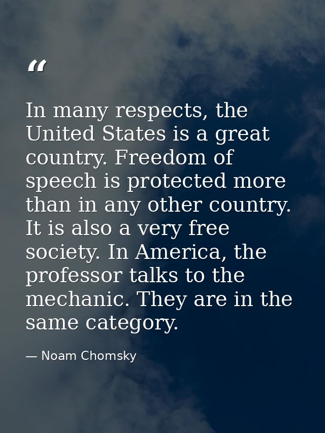 In many respects, the United States is a great country. Freedom of speech is protected more than in any other country. I — Noam Chomsky