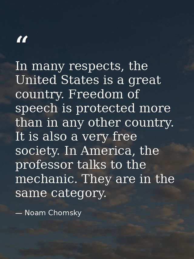 In many respects, the United States is a great country. Freedom of speech is protected more than in any other country. I — Noam Chomsky