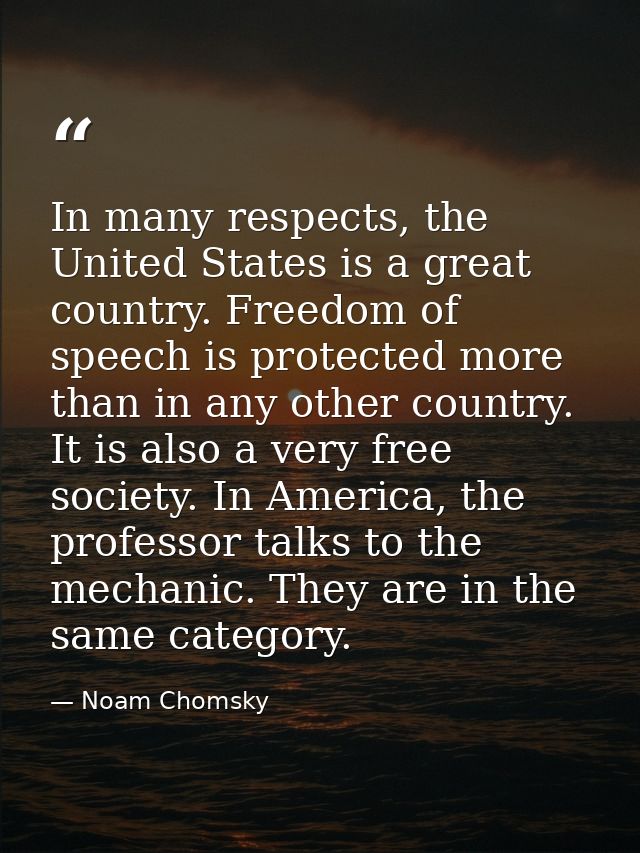 In many respects, the United States is a great country. Freedom of speech is protected more than in any other country. I — Noam Chomsky