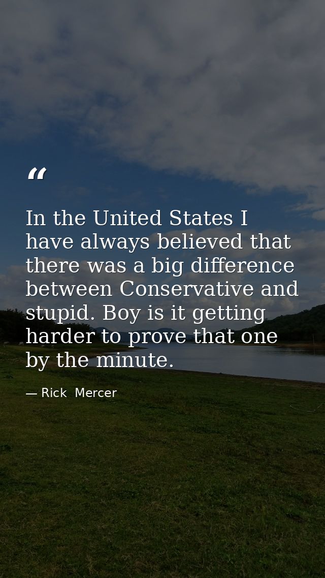 In the United States I have always believed that there was a big difference between Conservative and stupid. Boy is it g — Rick  Mercer