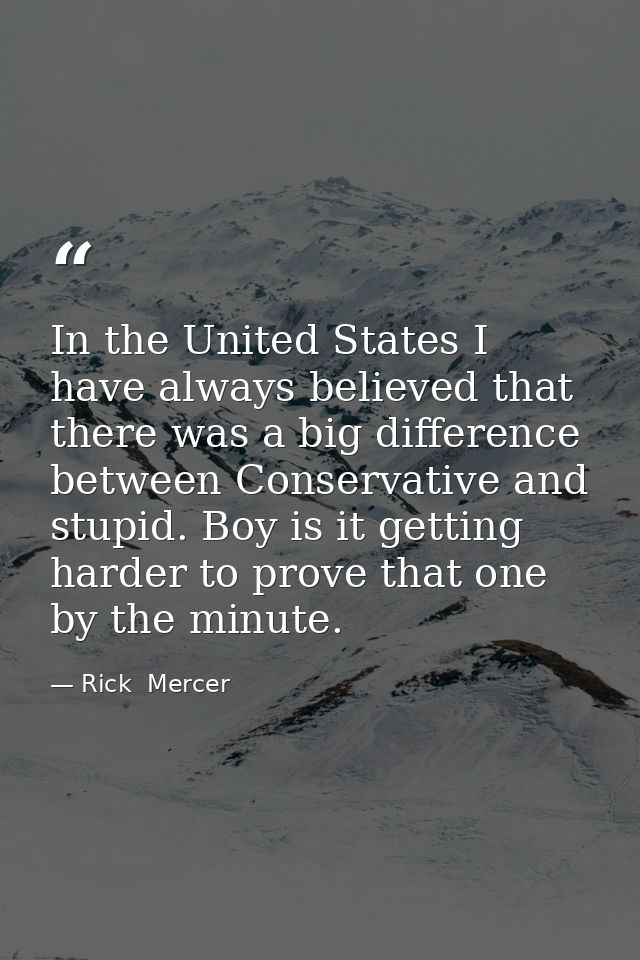 In the United States I have always believed that there was a big difference between Conservative and stupid. Boy is it g — Rick  Mercer