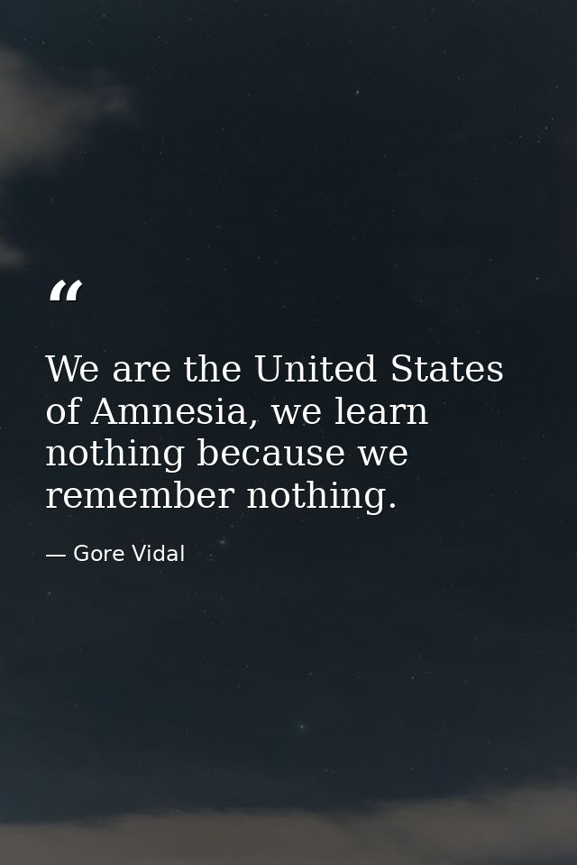 We are the United States of Amnesia, we learn nothing because we remember nothing. — Gore Vidal