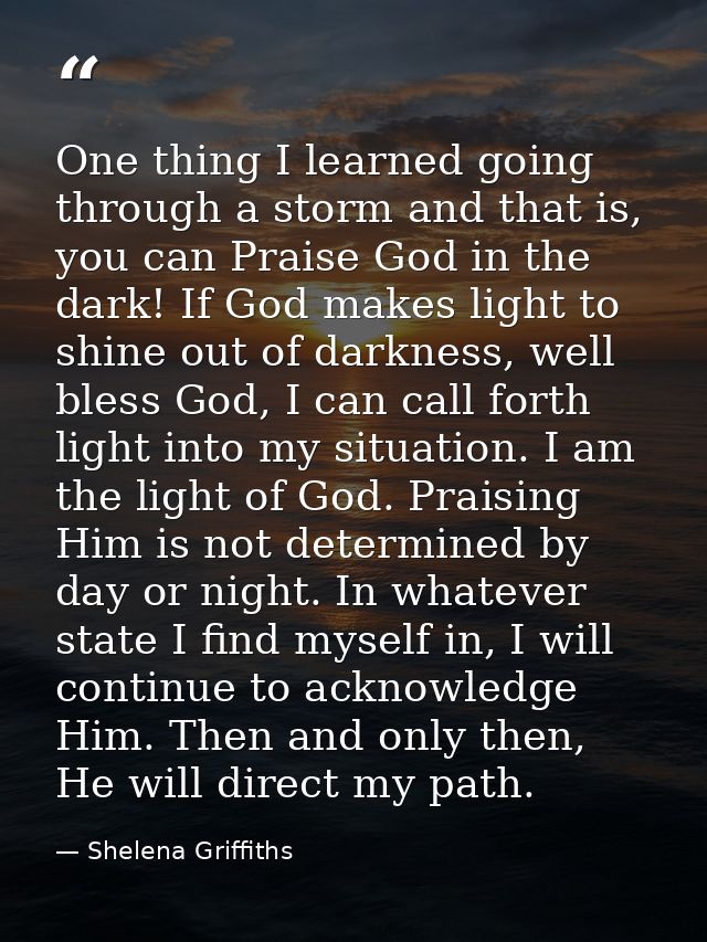 One thing I learned going through a storm and that is, you can Praise God in the dark! If God makes light to shine out o — Shelena Griffiths