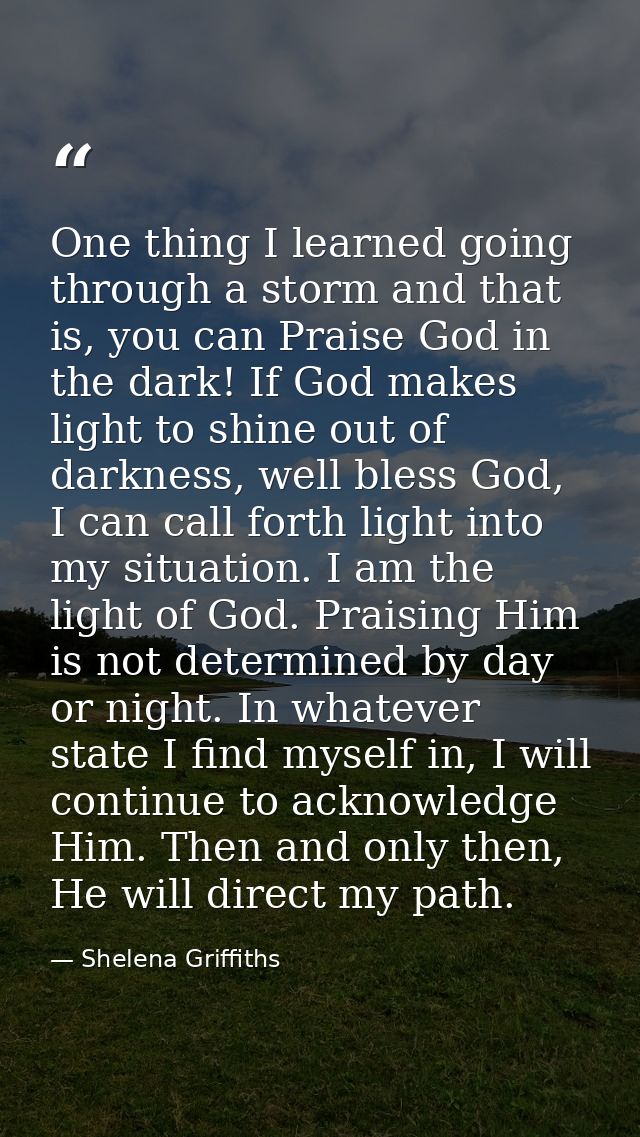 One thing I learned going through a storm and that is, you can Praise God in the dark! If God makes light to shine out o — Shelena Griffiths