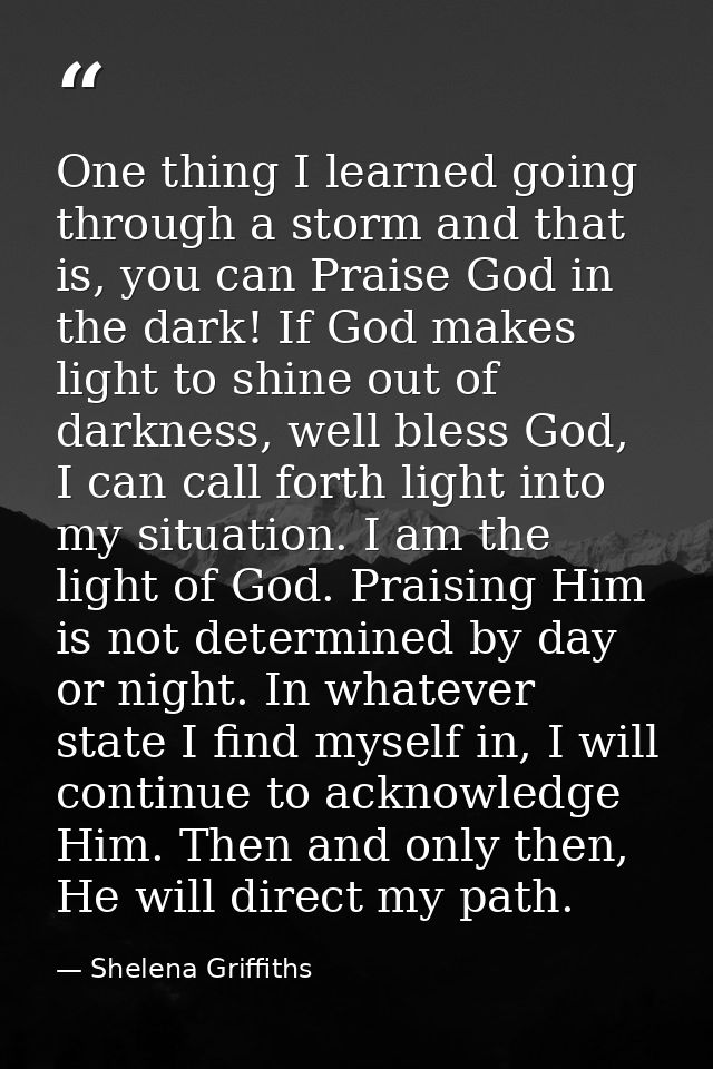 One thing I learned going through a storm and that is, you can Praise God in the dark! If God makes light to shine out o — Shelena Griffiths