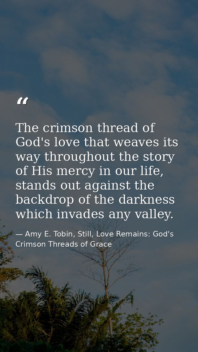 The crimson thread of God's love that weaves its way throughout the story of His mercy in our life, stands out against t — Amy E. Tobin, Still, Love Remains: God's Crimson Threads of Grace