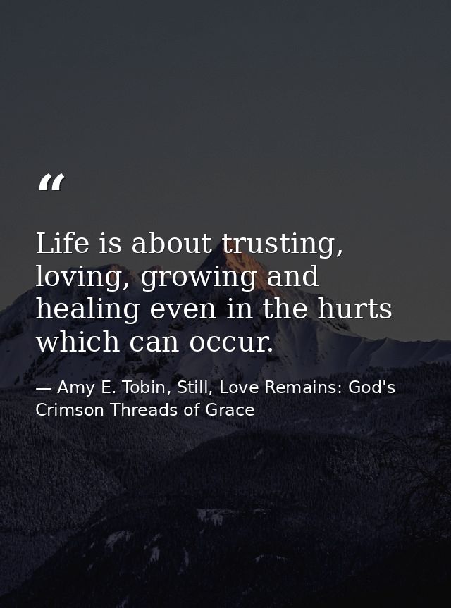 Life is about trusting, loving, growing and healing even in the hurts which can occur. — Amy E. Tobin, Still, Love Remains: God's Crimson Threads of Grace