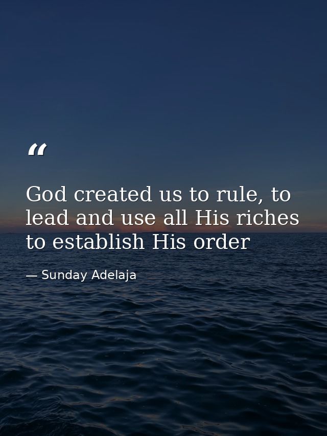 God created us to rule, to lead and use all His riches to establish His order — Sunday Adelaja