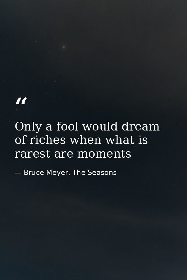 Only a fool would dream of riches when what is rarest are moments — Bruce Meyer, The Seasons