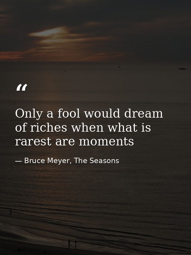 Only a fool would dream of riches when what is rarest are moments — Bruce Meyer, The Seasons