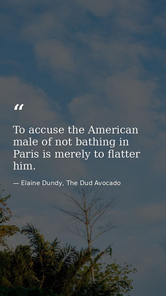 To accuse the American male of not bathing in Paris is merely to flatter him. — Elaine Dundy, The Dud Avocado