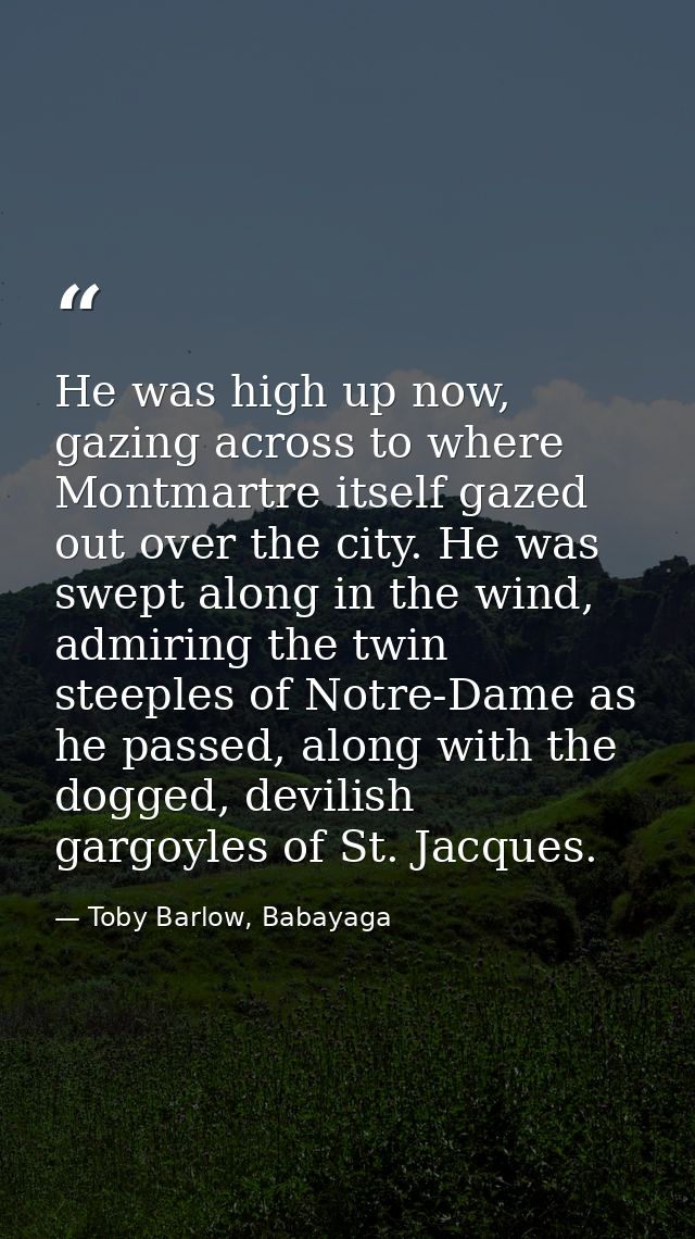 He was high up now, gazing across to where Montmartre itself gazed out over the city. He was swept along in the wind, ad — Toby Barlow, Babayaga
