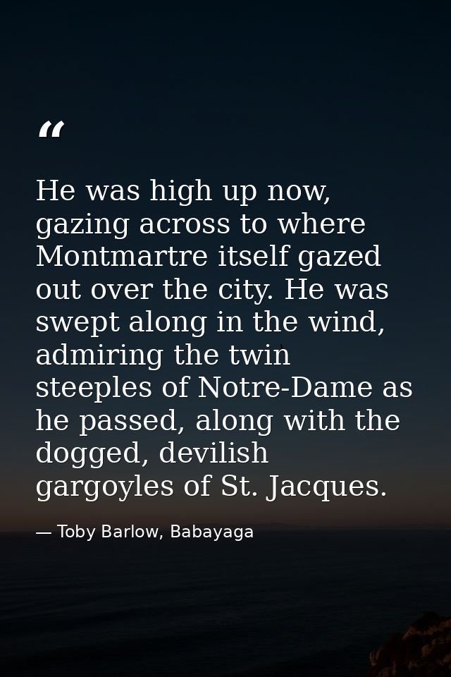 He was high up now, gazing across to where Montmartre itself gazed out over the city. He was swept along in the wind, ad — Toby Barlow, Babayaga