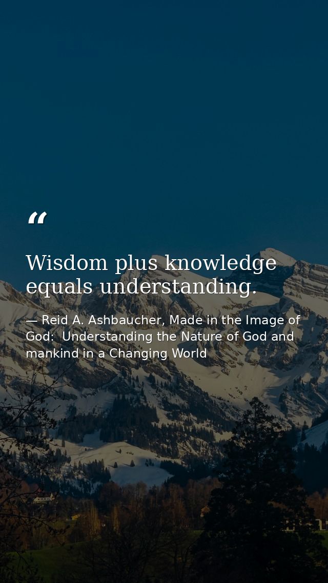 Wisdom plus knowledge equals understanding. — Reid A. Ashbaucher, Made in the Image of God:  Understanding the Nature of God and mankind in a Changing World