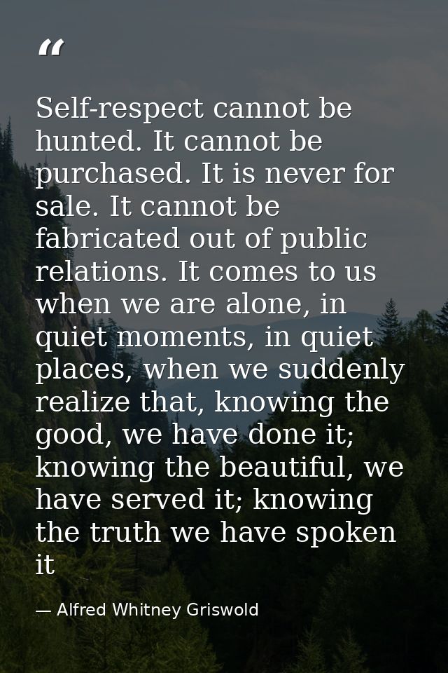 Self-respect cannot be hunted. It cannot be purchased. It is never for sale. It cannot be fabricated out of public relat — Alfred Whitney Griswold