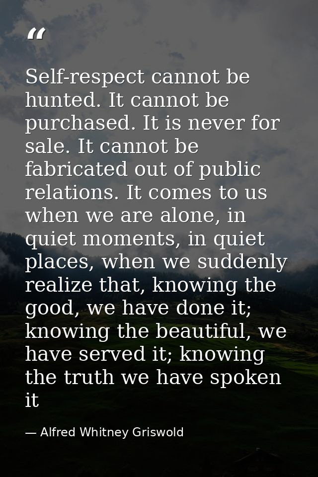 Self-respect cannot be hunted. It cannot be purchased. It is never for sale. It cannot be fabricated out of public relat — Alfred Whitney Griswold