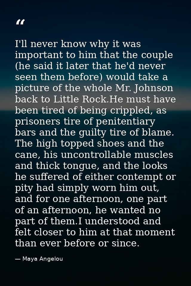 I'll never know why it was important to him that the couple (he said it later that he'd never seen them before) would ta — Maya Angelou