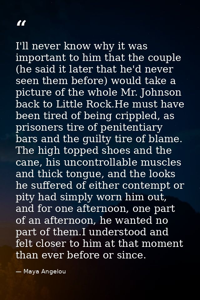 I'll never know why it was important to him that the couple (he said it later that he'd never seen them before) would ta — Maya Angelou