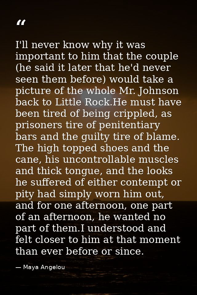 I'll never know why it was important to him that the couple (he said it later that he'd never seen them before) would ta — Maya Angelou
