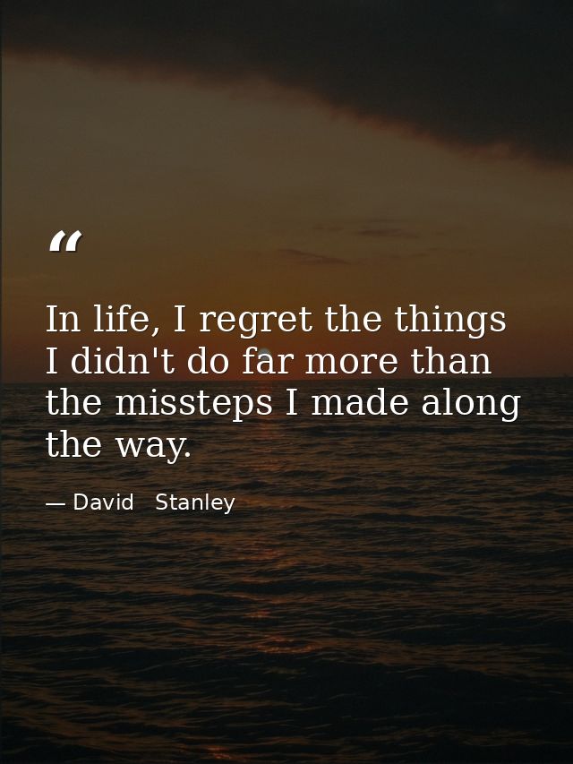 In life, I regret the things I didn't do far more than the missteps I made along the way. — David   Stanley