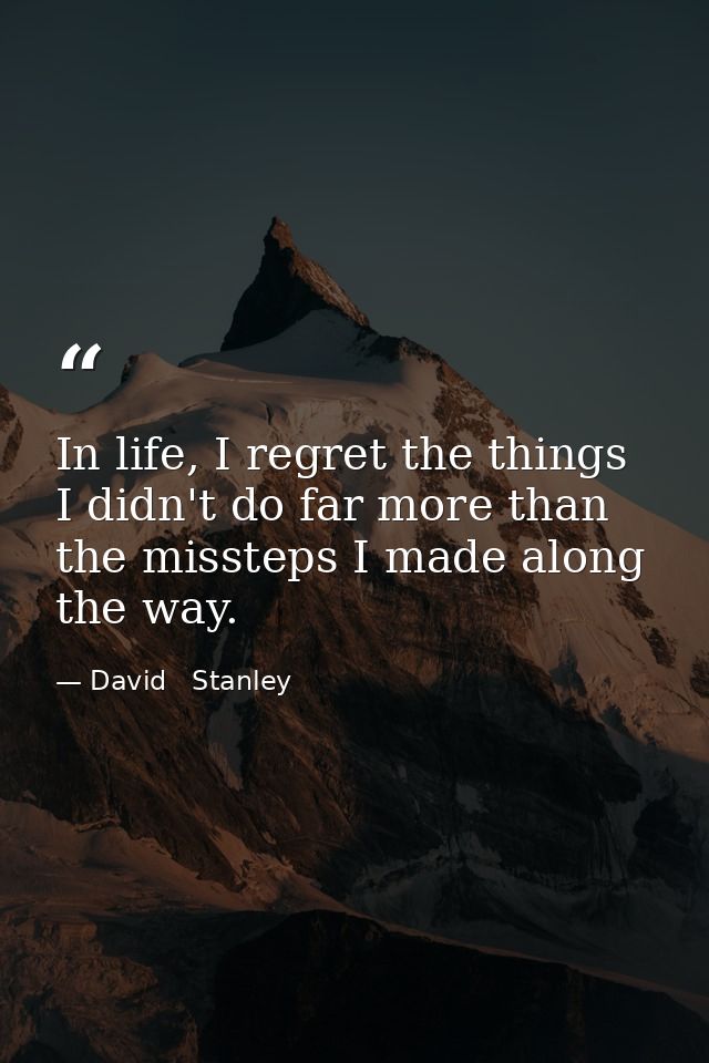 In life, I regret the things I didn't do far more than the missteps I made along the way. — David   Stanley