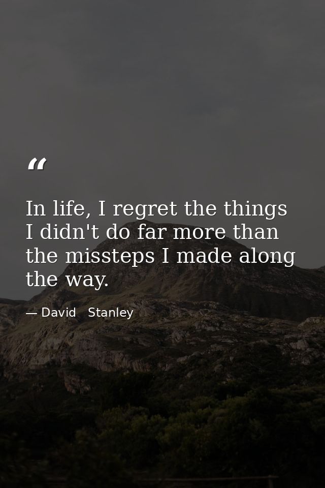 In life, I regret the things I didn't do far more than the missteps I made along the way. — David   Stanley