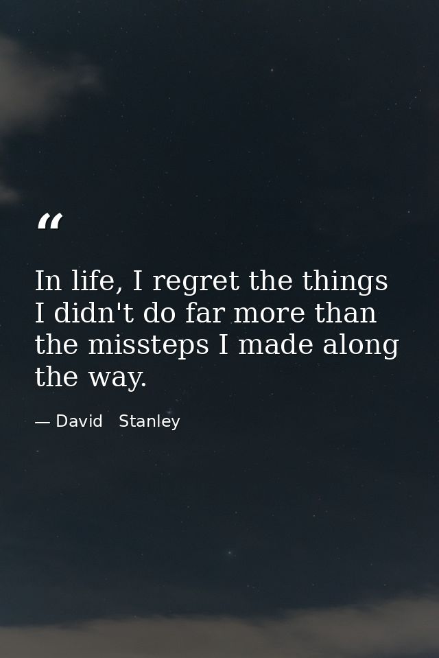 In life, I regret the things I didn't do far more than the missteps I made along the way. — David   Stanley
