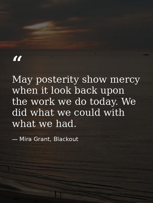 May posterity show mercy when it look back upon the work we do today. We did what we could with what we had. — Mira Grant, Blackout