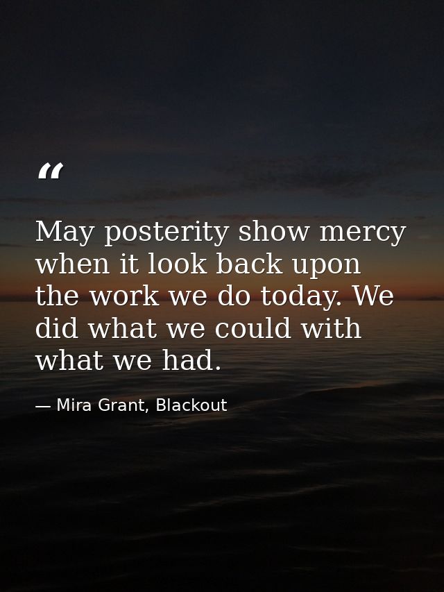 May posterity show mercy when it look back upon the work we do today. We did what we could with what we had. — Mira Grant, Blackout